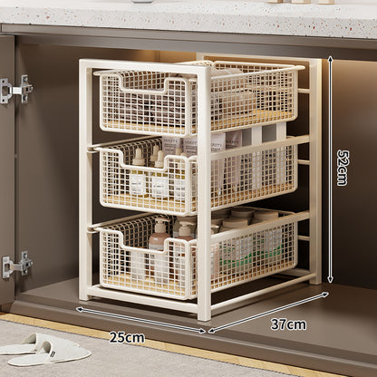 Unter-Schrank Gleitender Drei-Ebenen Mesh Korb Organizer mit Abnehmbaren Behältern