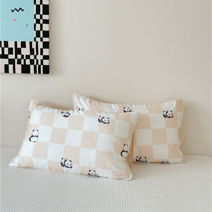 Kinder-Kissenbezug-Set aus Baumwollsatin mit Panda-Print und kariertem Design Brehn