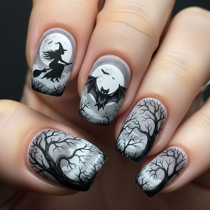 Kunstnagelset mit gruseligem Halloween-Motiv und aufwendigen 3D-Verzierungen Brehn