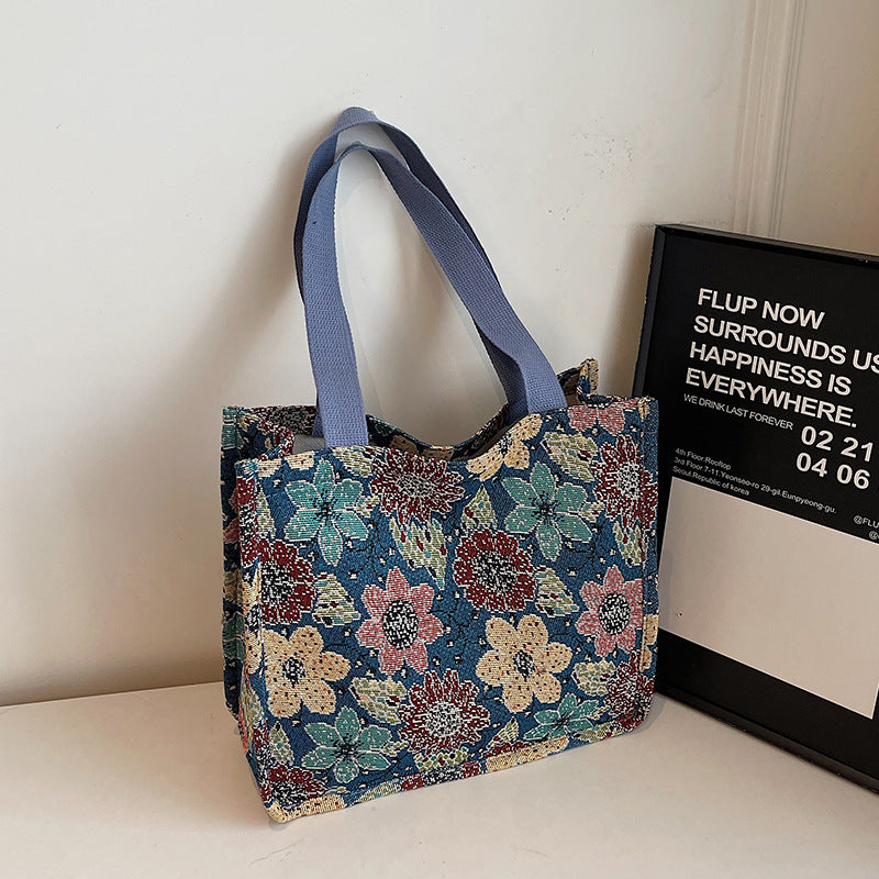 Florale gestickte Wandteppich Tragetasche