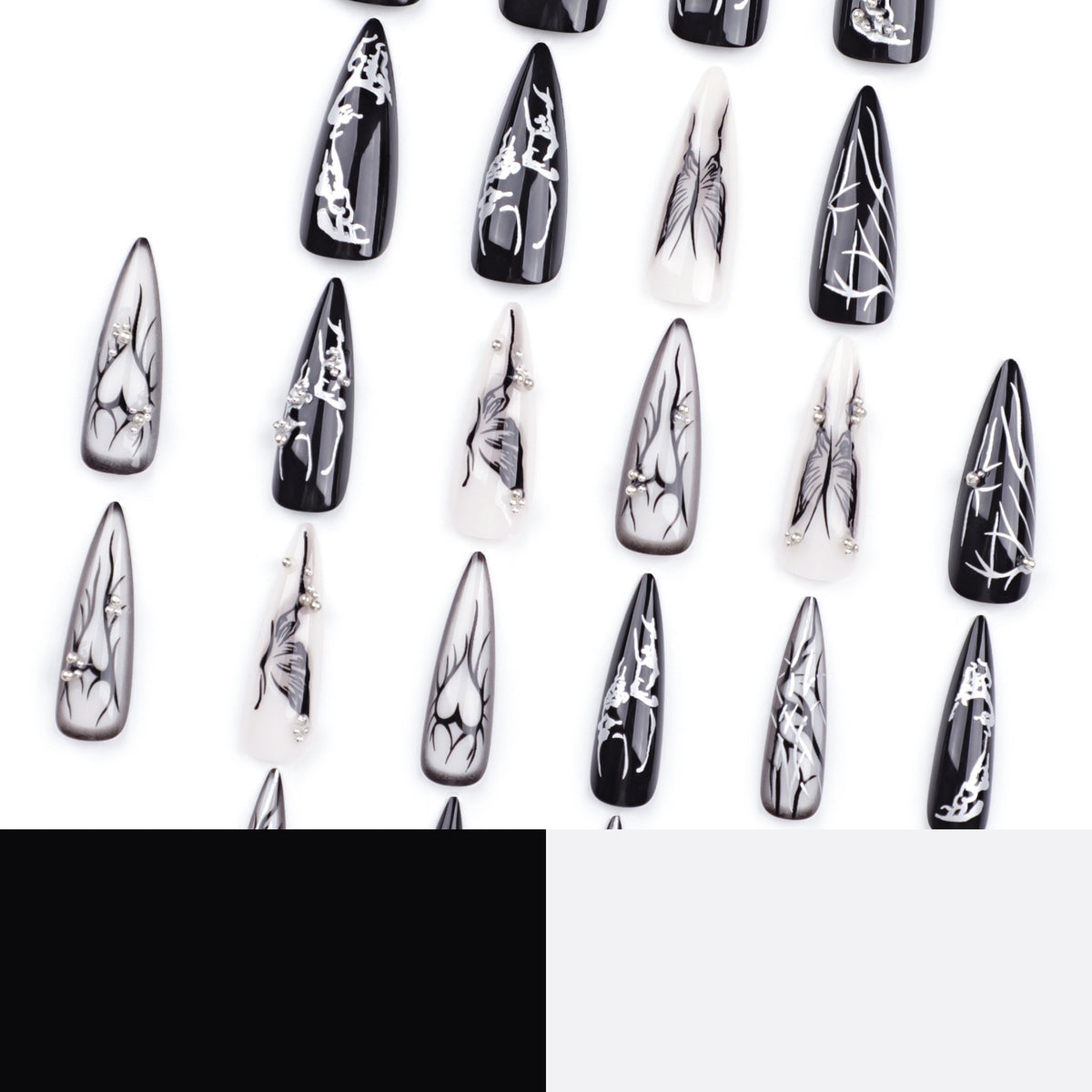 Kunstvolle Nagelkunst mit elegantem Schwarz-Weiß-Design Brehn