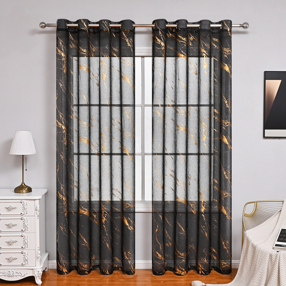 Elegante Marmor-Druck transparente Fenster Gardine