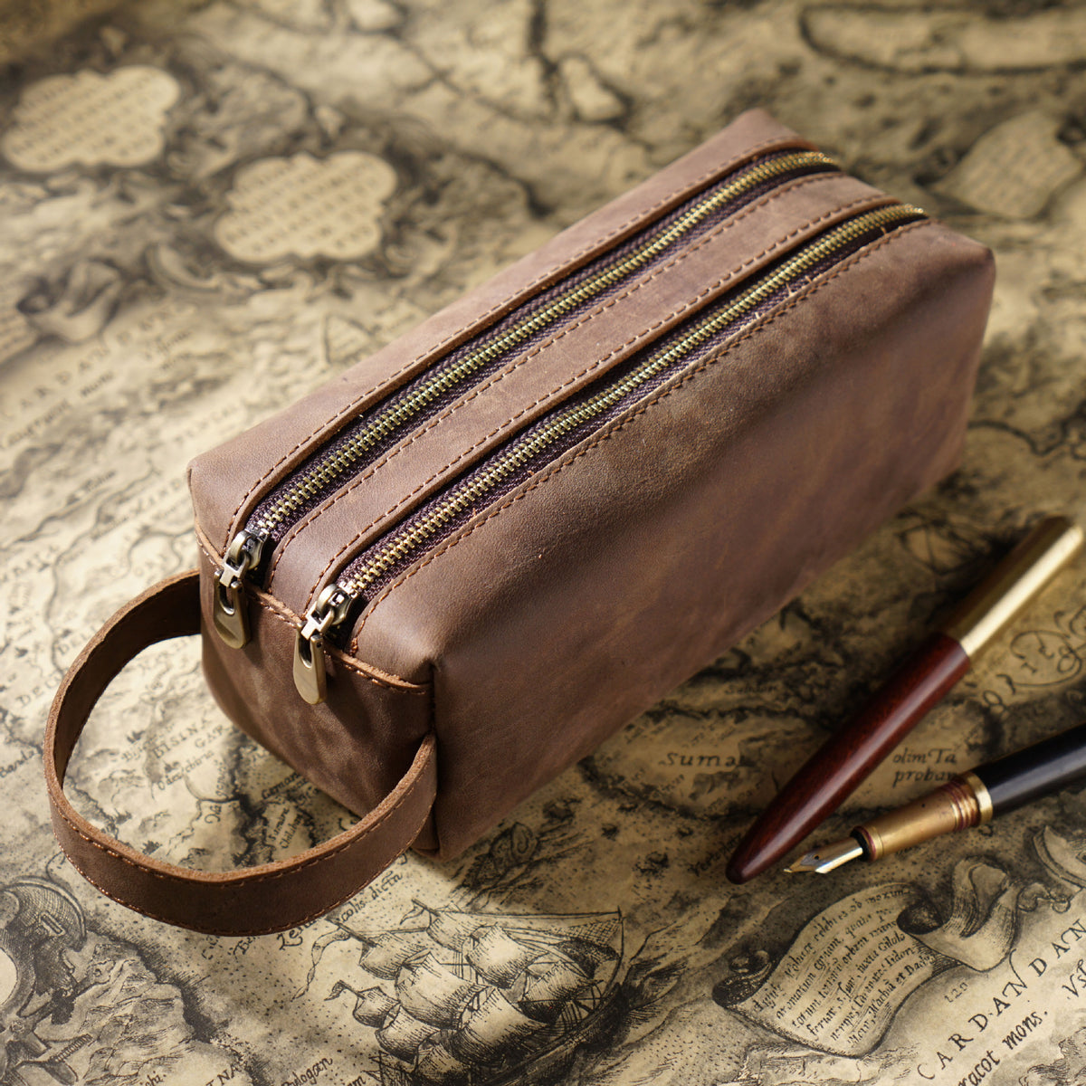 Doppelt-Zipper Leder Stiftetui