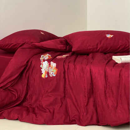 Premium Bettwäsche-Garnitur aus Mako-Baumwoll-Satin mit floraler Jacquardstruktur und gestickten Applikationen Brehn