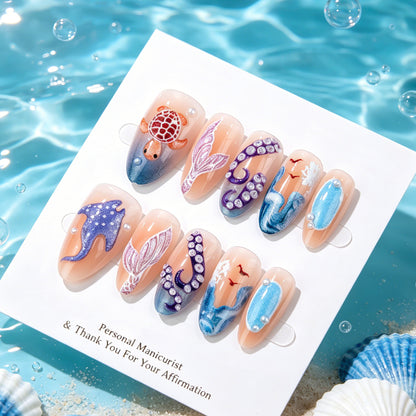 Ozean-inspiriertes Press-On-Nagelkunst-Set