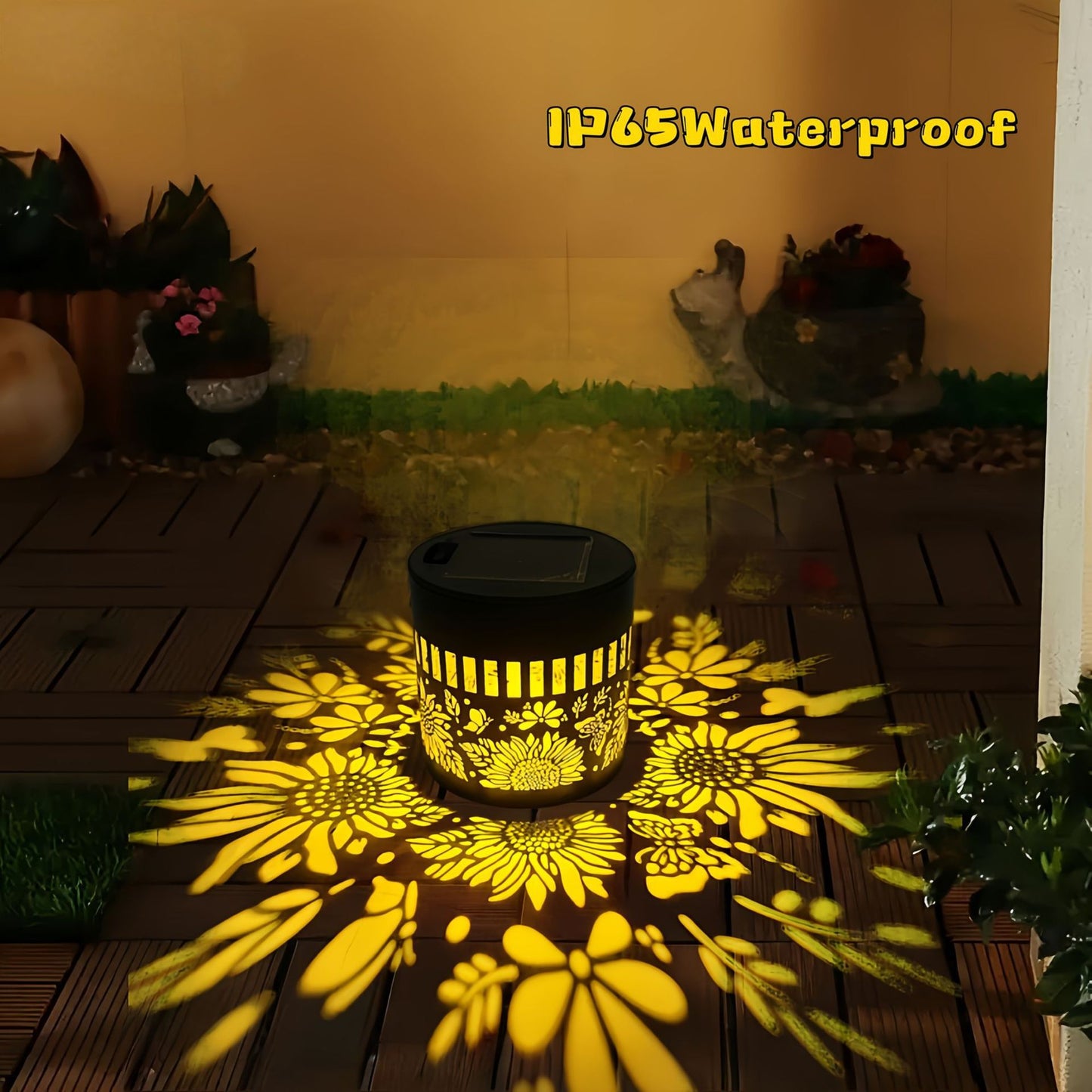 Solarprojektionsgartenlicht mit dekorativem Blumenmuster und Dämmerungs-zu-Dawn-Sensor Brehn