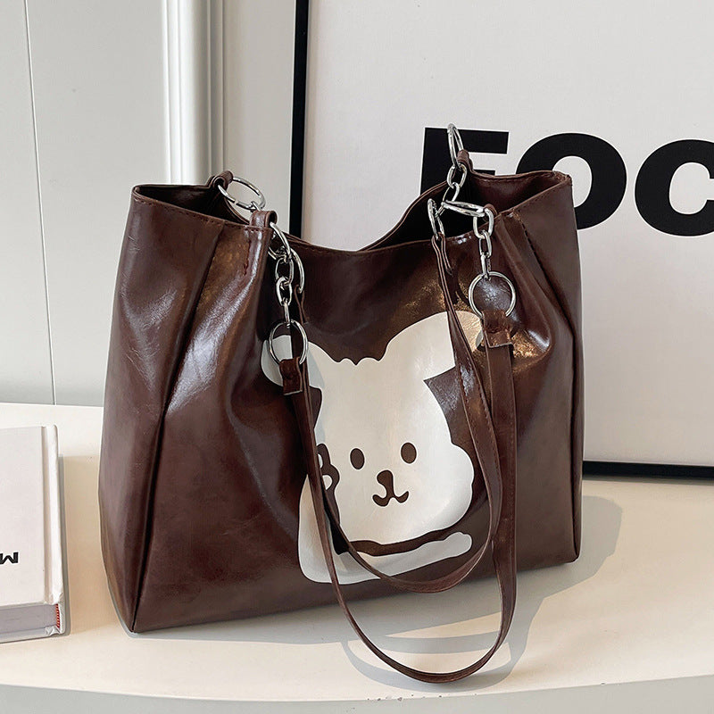 Süße Bärenprint-Faux-Leder-Hobo- Tasche