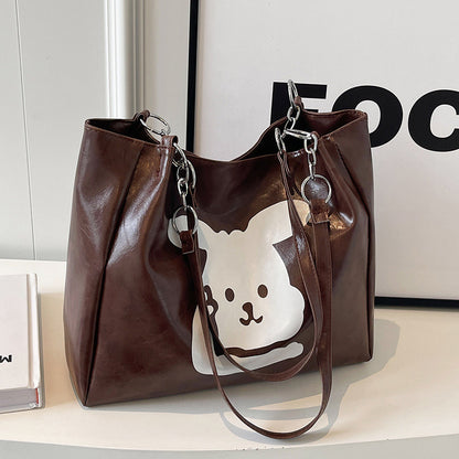 Süße Bärenprint-Faux-Leder-Hobo- Tasche