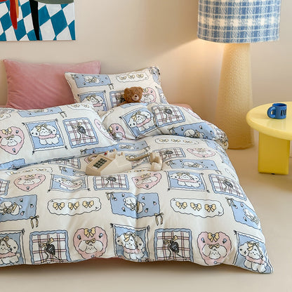 Kinderbettwäsche-Set mit niedlichem Dackelprint aus weichem Baumwoll-Musselin