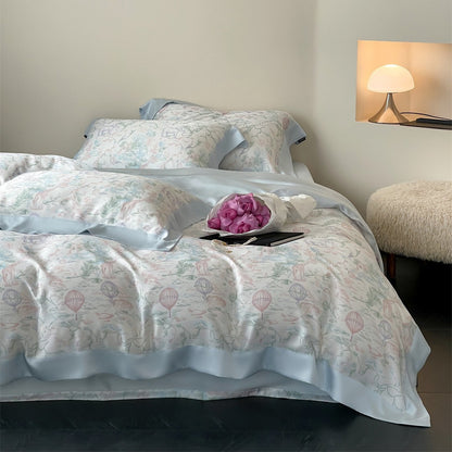 Designer Toile Baumwoll-Satin Bettbezug Set mit Satinrand & Kissenbezügen
