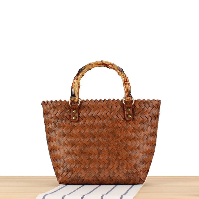 Elegante Basttasche mit Bambusgriffen Brehn