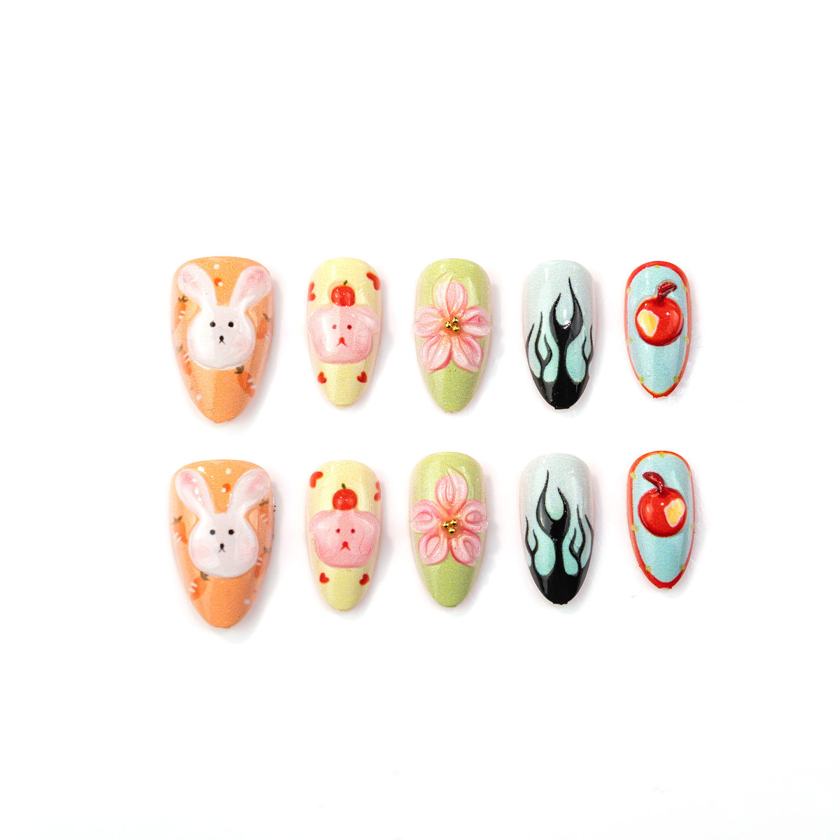 Verspielt Handgemaltes Press-On Nagelkunst Set