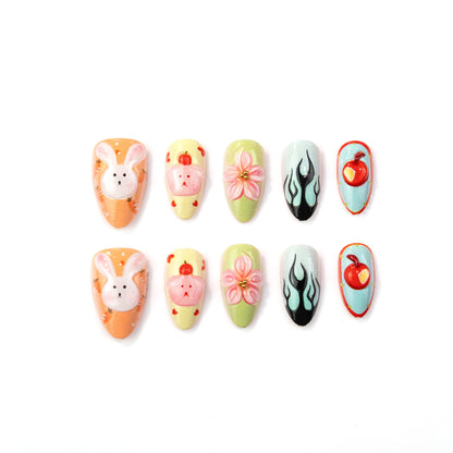Verspielt Handgemaltes Press-On Nagelkunst Set