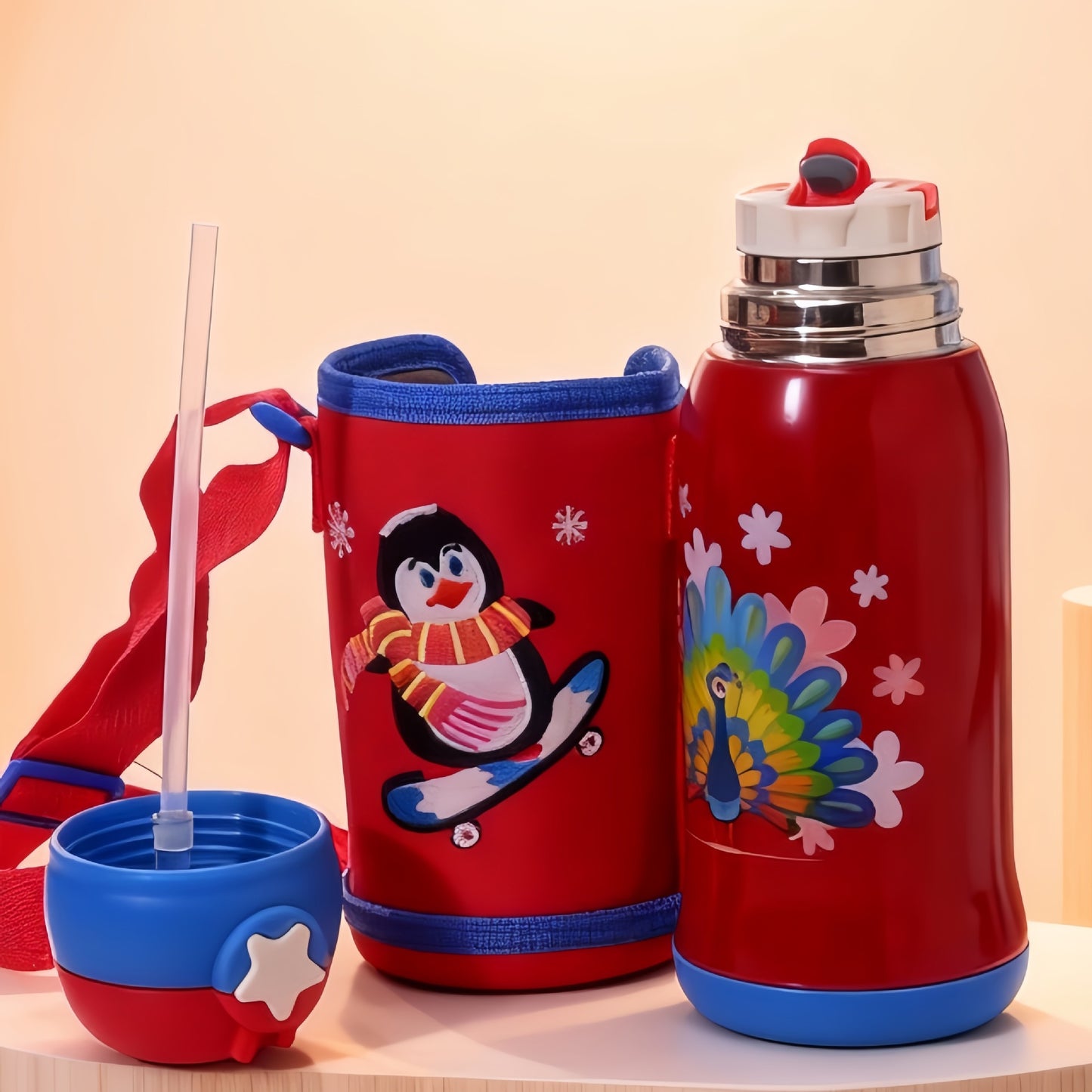 Damen Isolierte Trinkflasche mit praktischem Tragegurt und Tiermotiv Brehn