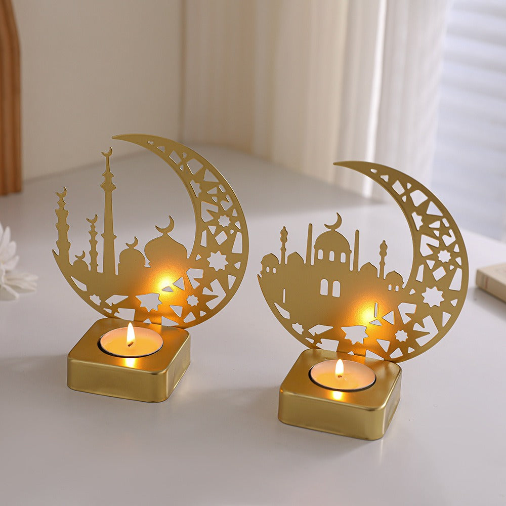 Crescent Silhouette Moschee Teelichtlaterne mit filigranem Metallfuß Brehn