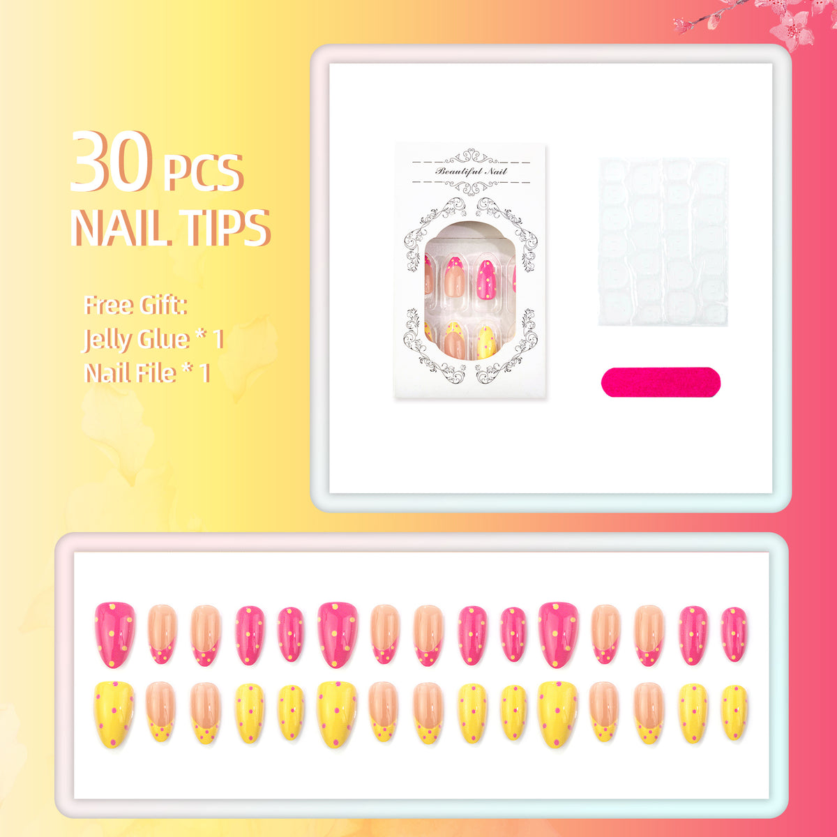 Dekorativer Press-On Nagelkunstset mit manuellen Designs