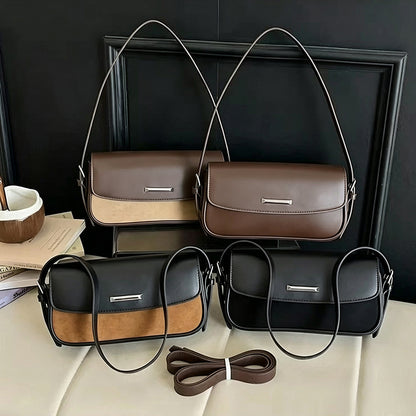 Wildleder- und Leder-Schultertasche