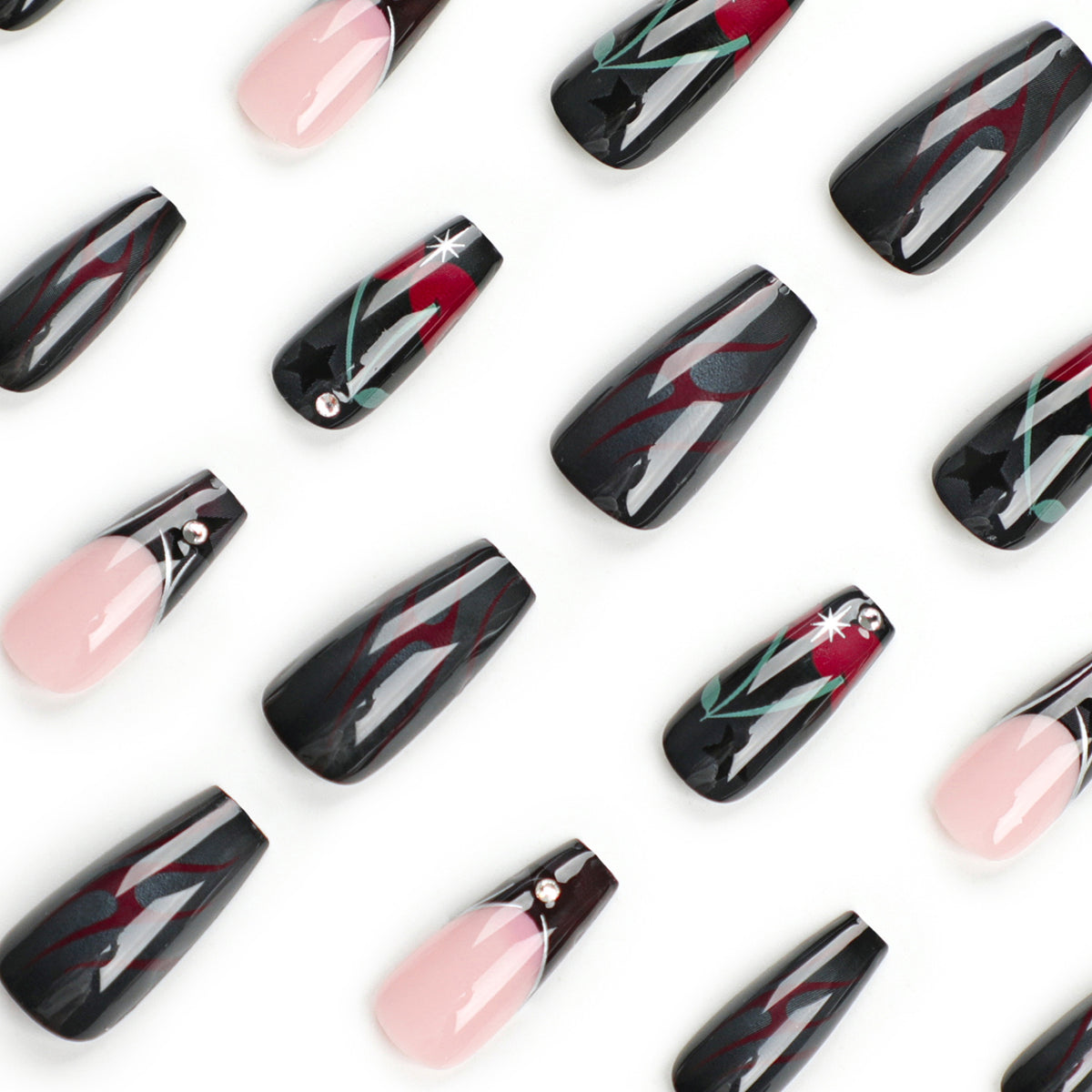 Kunstvolle Nagelkunst mit eleganten Glitzerakzenten und floralem Design Brehn