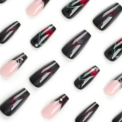 Kunstvolle Nagelkunst mit eleganten Glitzerakzenten und floralem Design Brehn