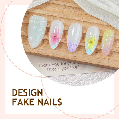 Kunstnagelset mit bunten floralem Design und Glitzerakzenten Brehn