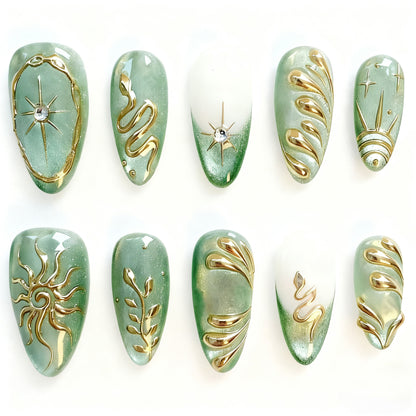 Künstlerisches Metallic Press-On Nagelkunst Set Brehn