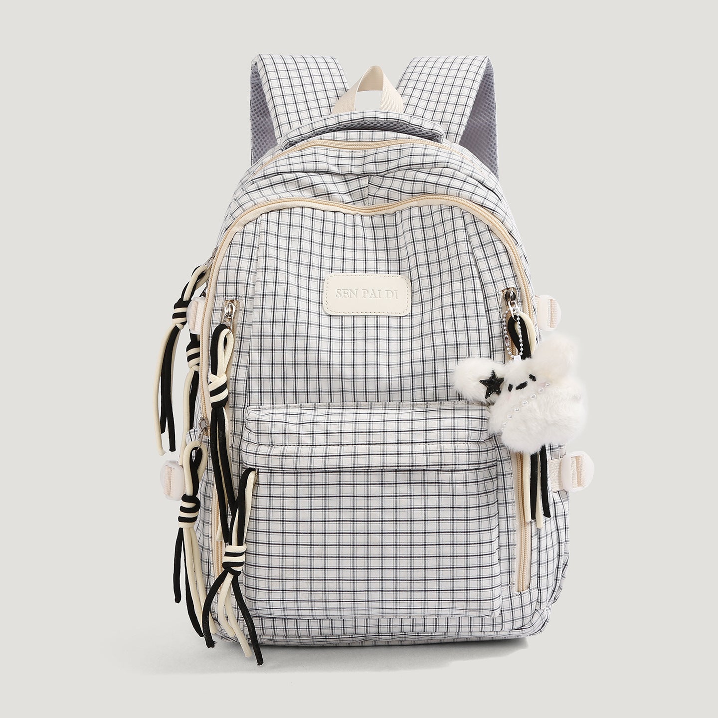 Stylischer kariert Multi-Taschen Rucksack