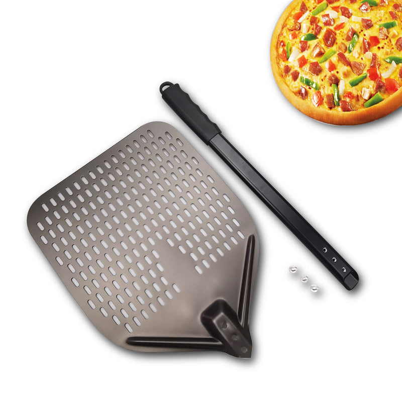 Perforierte leichte Aluminiumpizzaschaufel mit klappbarem Griff und rutschfester Grifffläche Brehn
