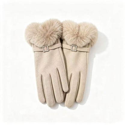Luxus Faux-Fur-besetzte Kleid Handschuhe Brehn