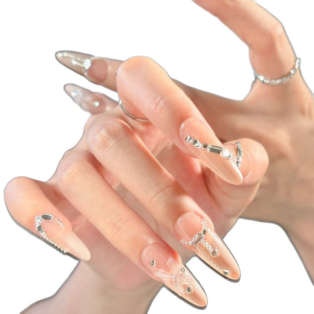 Elegantes Stiletto Druck-Nagelkunst-Set mit Kristallakzenten Brehn
