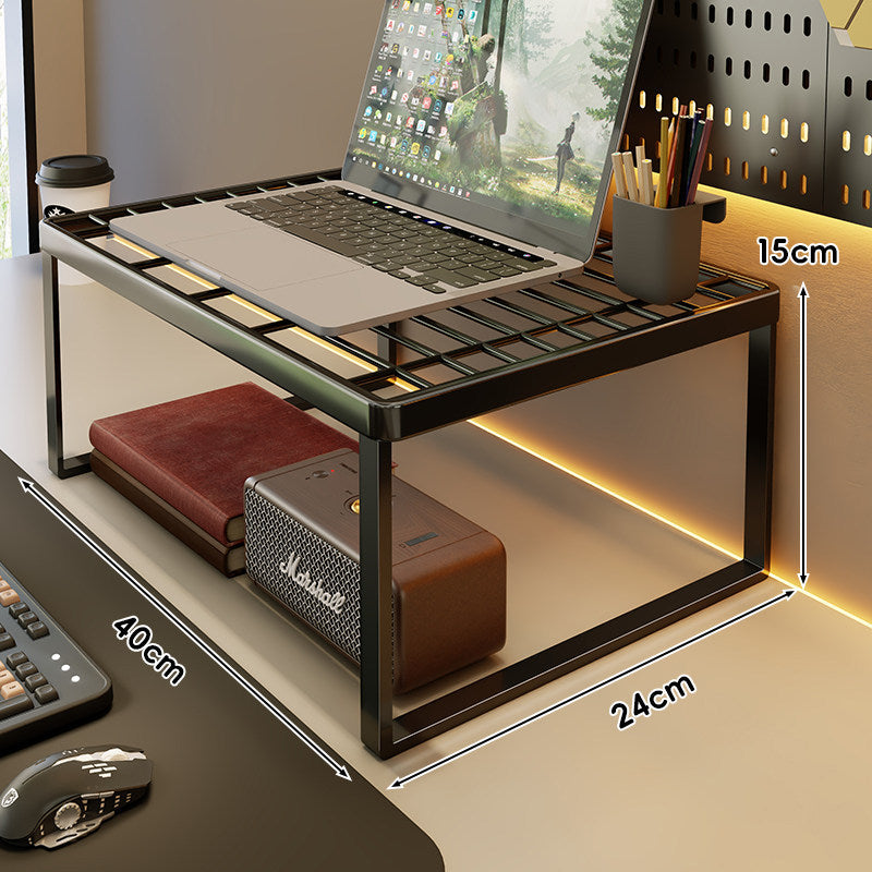 Belüftetes Metallgitter Laptop- und Monitorständer mit unterem Stauraumregal