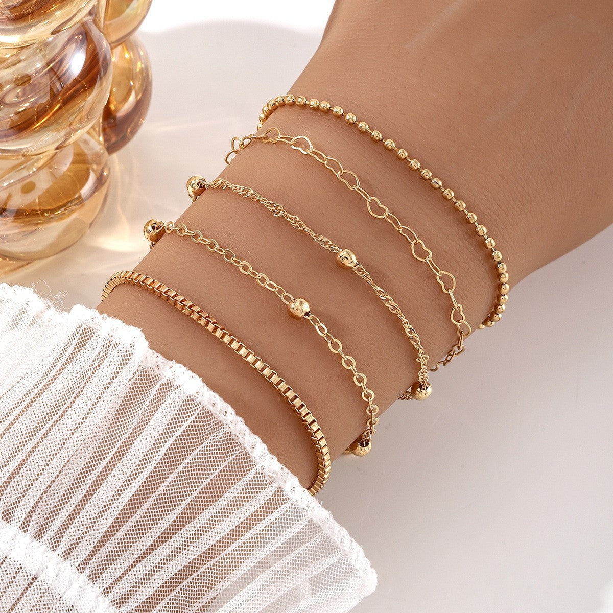 Silber Herz Charm Armband Set Brehn