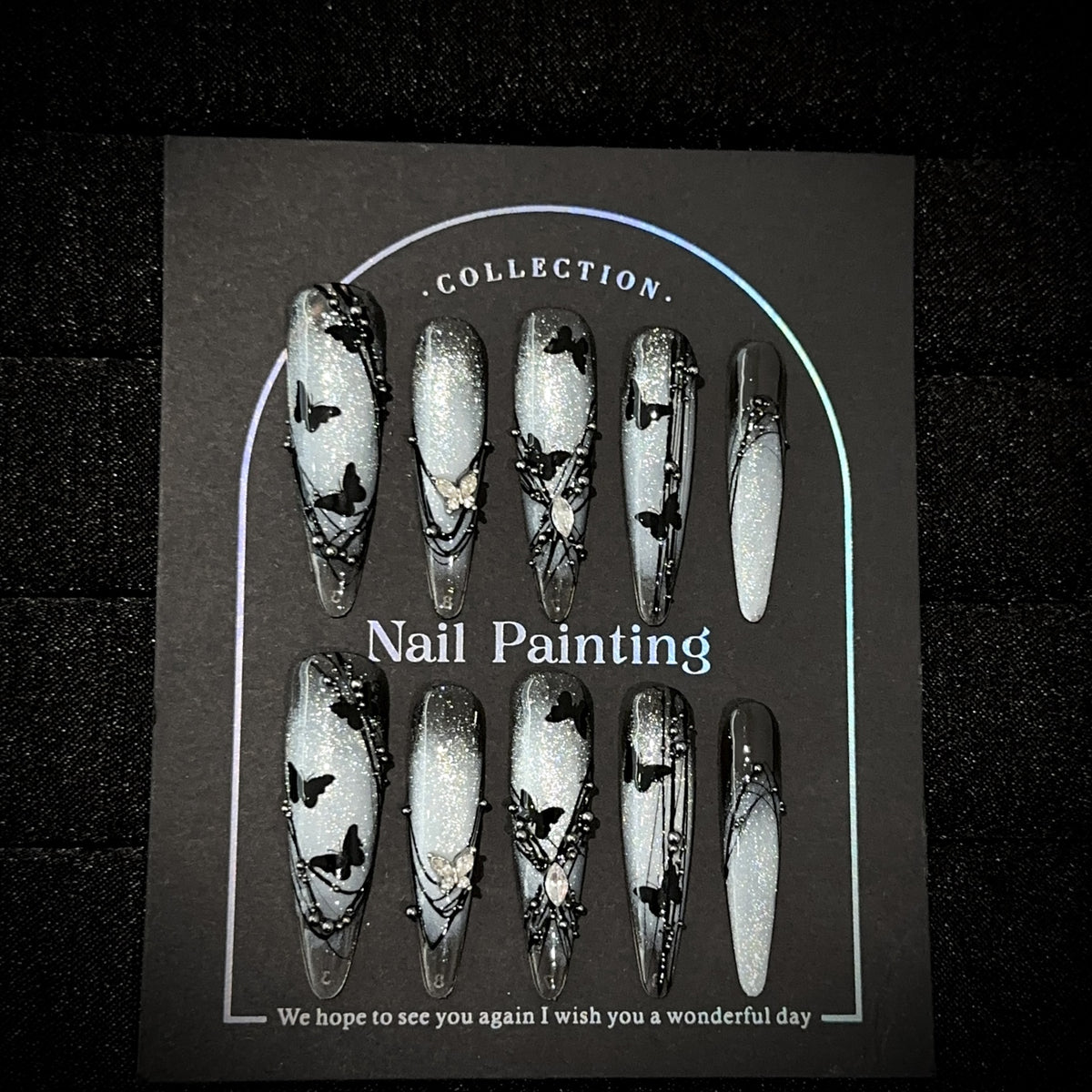 Künstlerisches Schmetterlingsverschönertes Press-On Nagelkunst-Set