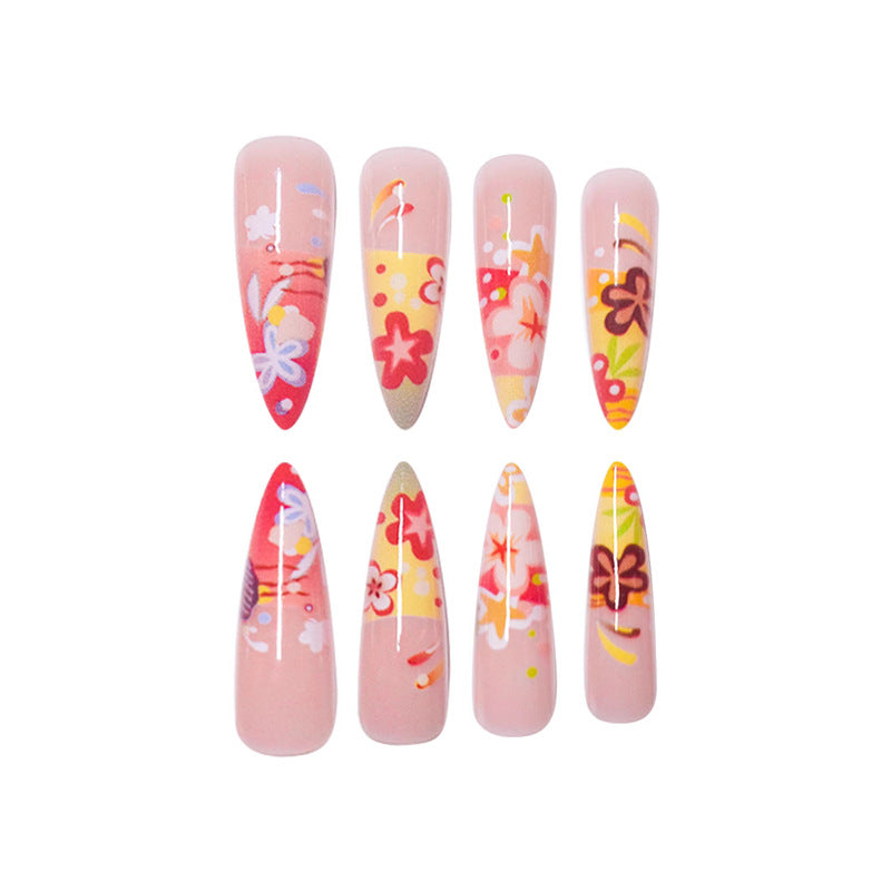 Künstlerische florale Stiletto Press-On Nägel Brehn