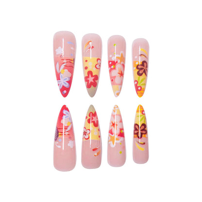 Künstlerische florale Stiletto Press-On Nägel Brehn