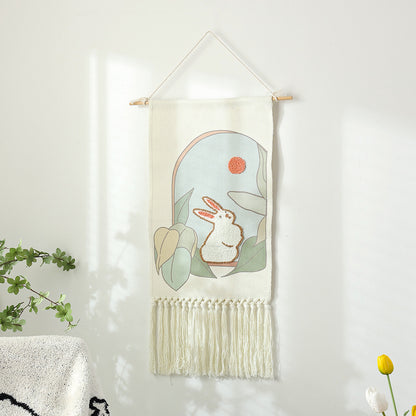 Wandbehang aus gewebter Baumwolle mit Punch-Needle Blumenrelief und Fransen Brehn
