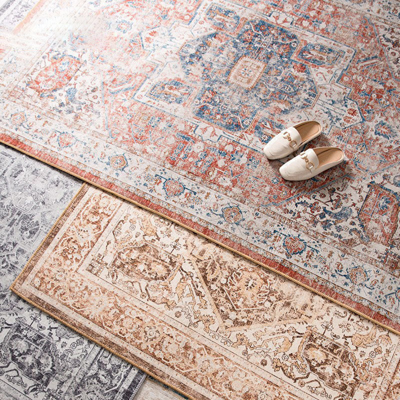 Vintage Distressed Persian-Style Machine-Woven Low-Pile Area Rug