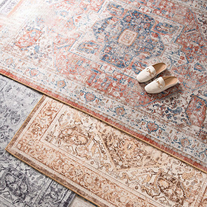 Vintage Distressed Persian-Style Machine-Woven Low-Pile Area Rug