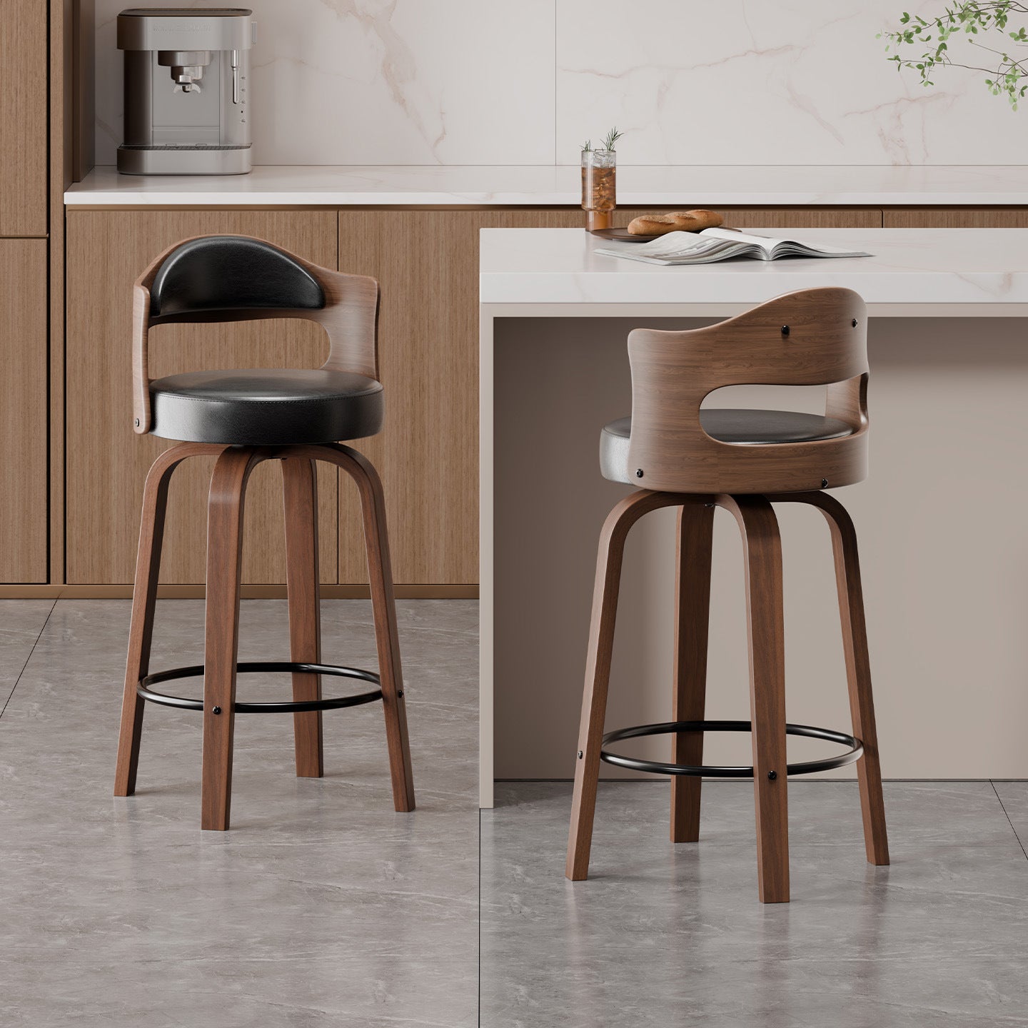 Moderner Barhocker Mit Einzigartigem Holzdesign Und Drehbarem Sitz Brehn