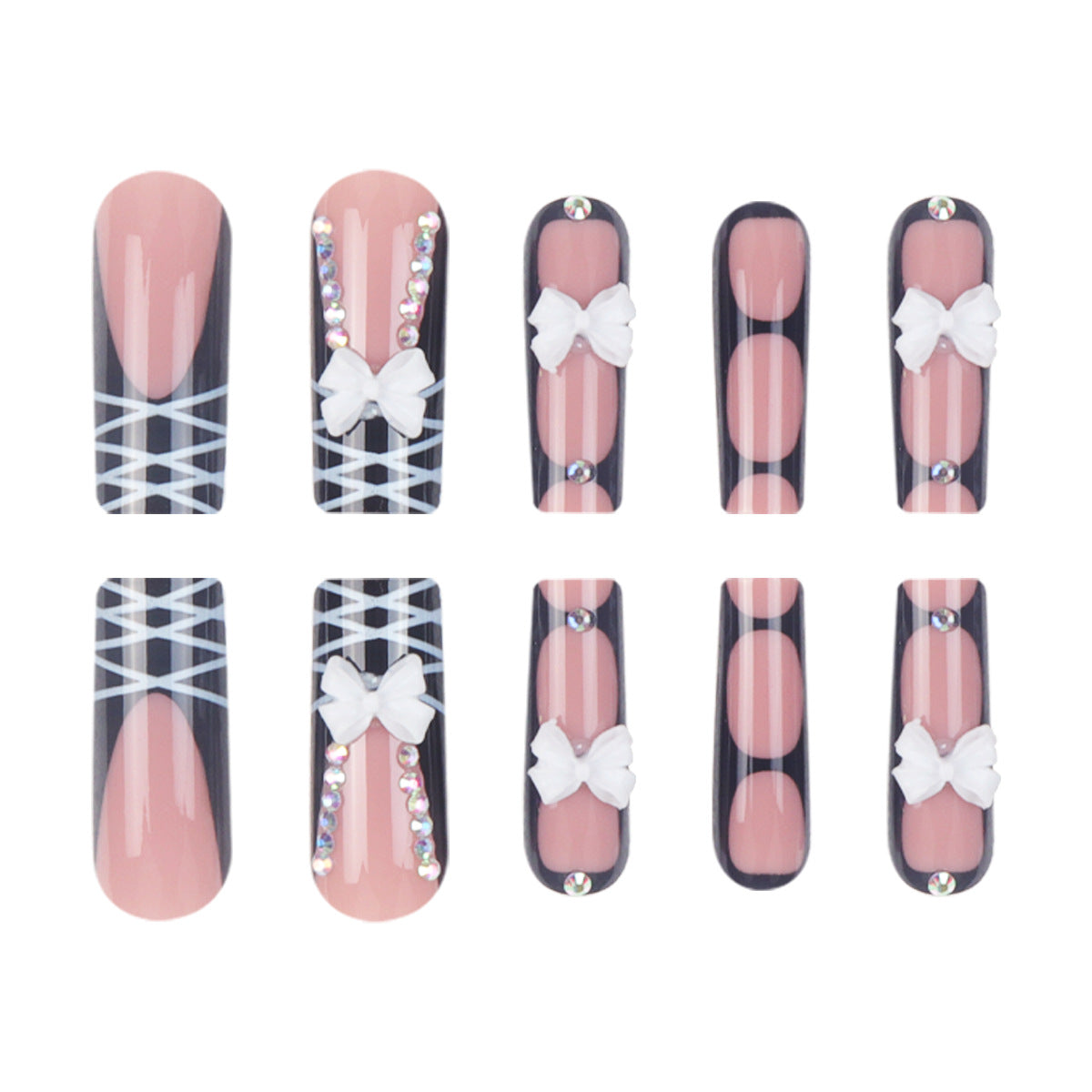 Stiletto Press-On Nail Set mit dekorativem Schleife und Juwelenakzenten Brehn