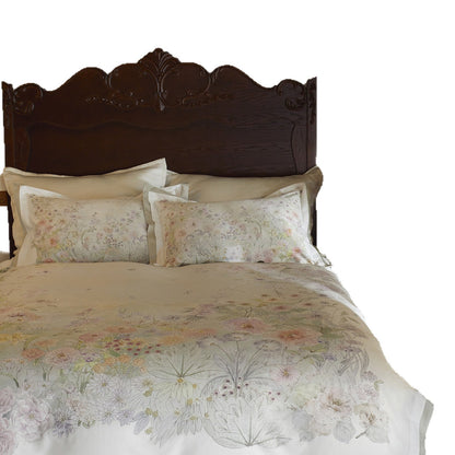 Umkehrbare florale Baumwollsatin-Bettbezugset mit besticktem Rand & Kopfkissenbezügen