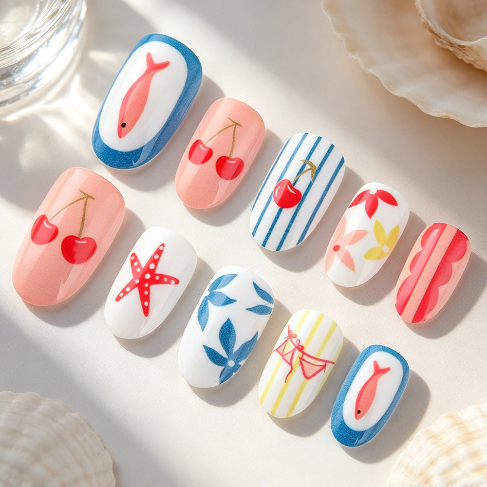 Künstlerische Sommer-Themen Druck-Nagelkunst Brehn