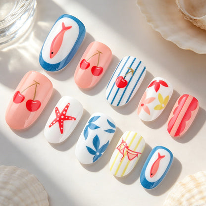 Künstlerische Sommer-Themen Druck-Nagelkunst Brehn