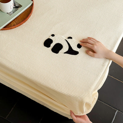 Elastisches Spannbettlaken-Set aus Waffelpiqué mit aufgesticktem Panda-Applikation