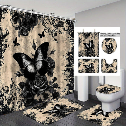 Künstlerisches Skull- und Blumenmotiv Badezimmer-Set Brehn
