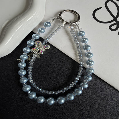 Elegante Perlen- und Kristall-Anhänger Telefon-Lanyard Brehn
