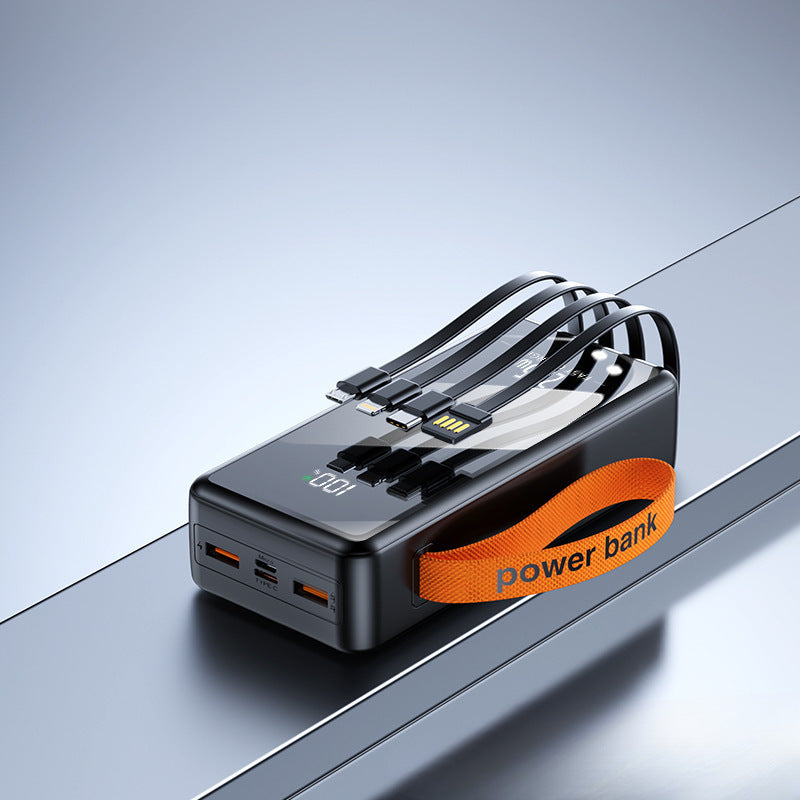 Multifunktionale Powerbank mit integrierten Ladekabeln und digitaler Anzeige Brehn