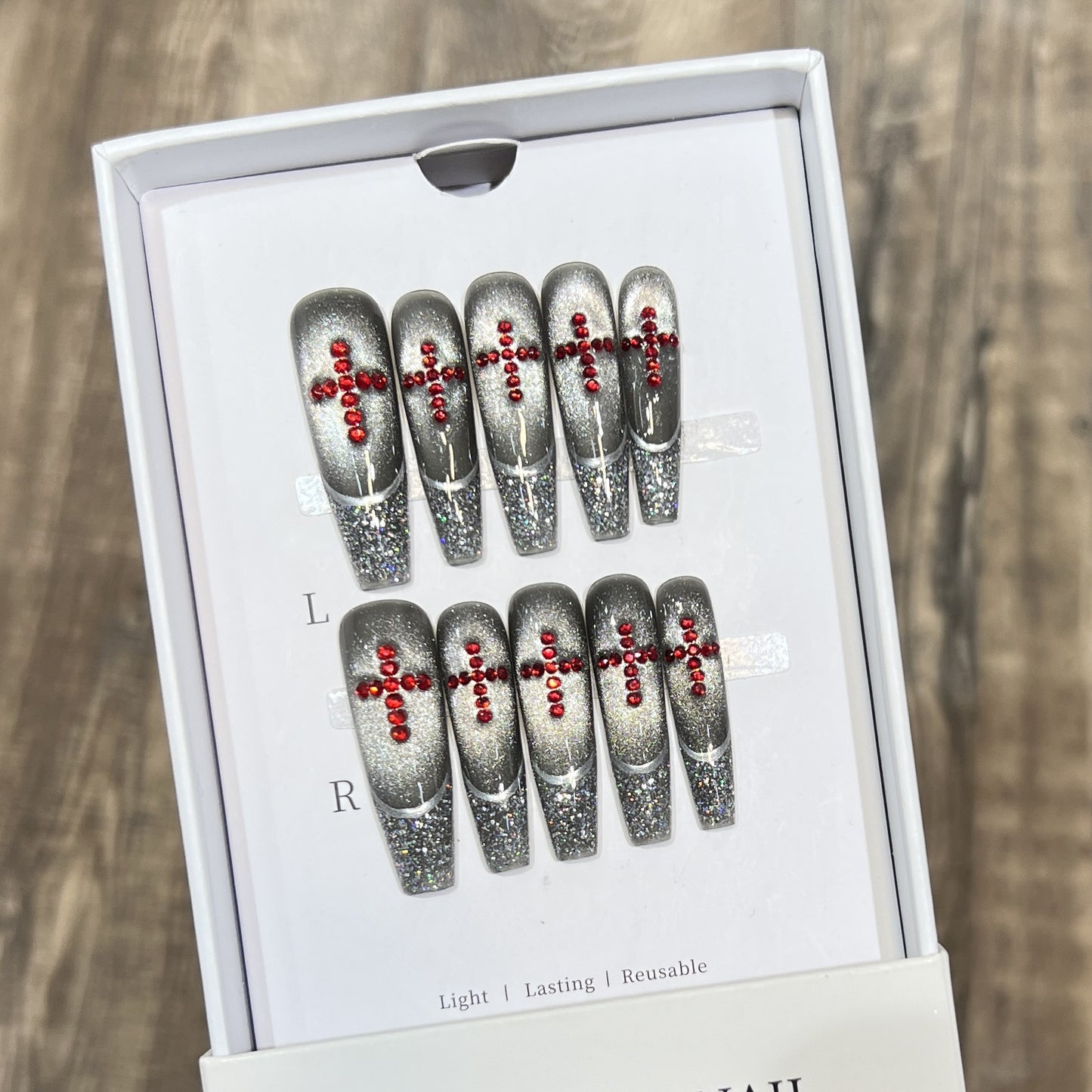 Luxus Glitter Press-On Nagelset mit Kristallakzenten Brehn