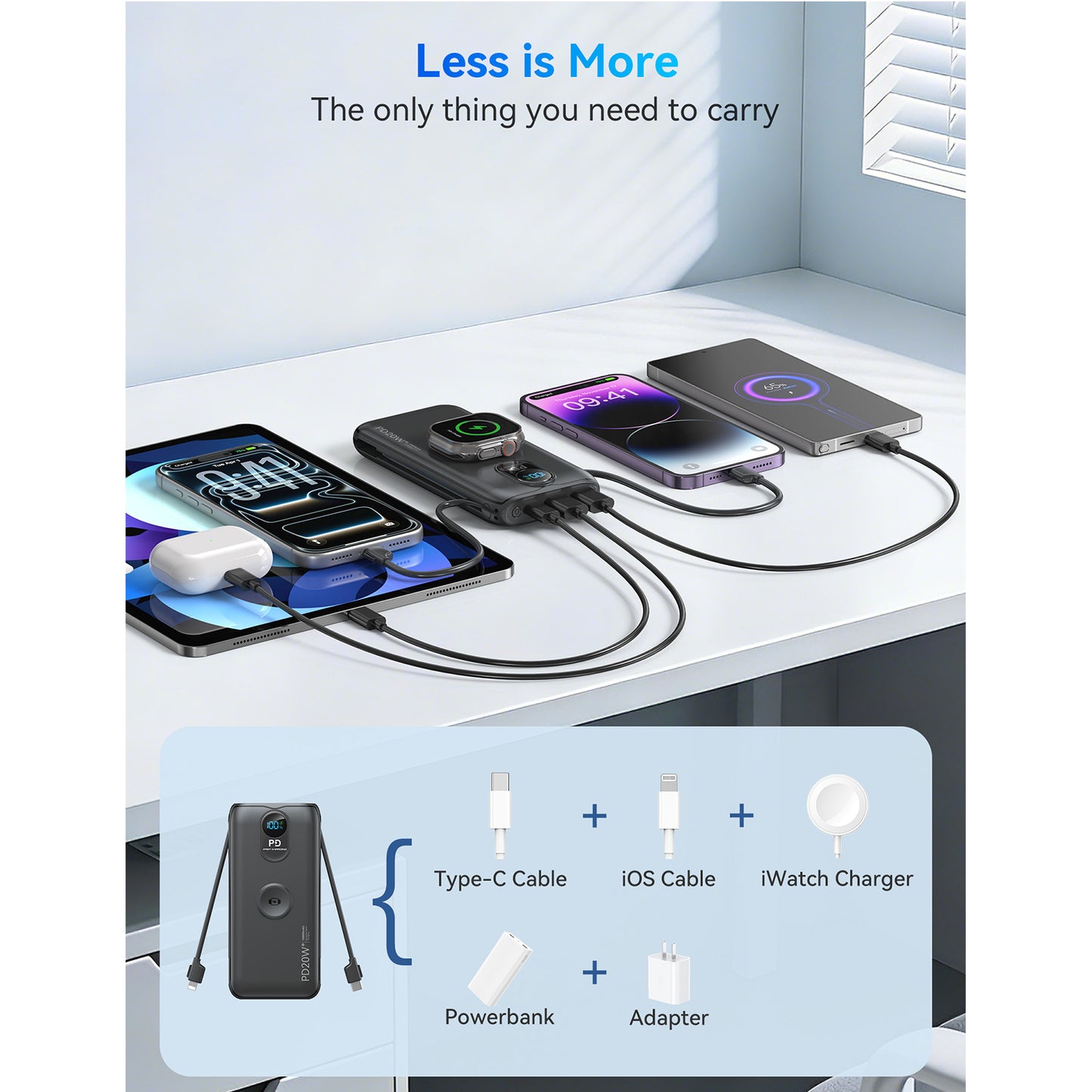 Powerbank mit Kabelloser Ladefunktion und Hochleistungsfähiger Schnellladung Brehn