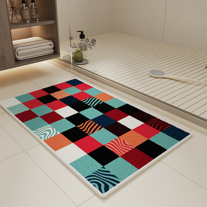 Absorbent Non-Slip Checkerboard Microfiber Bath and Door Mat