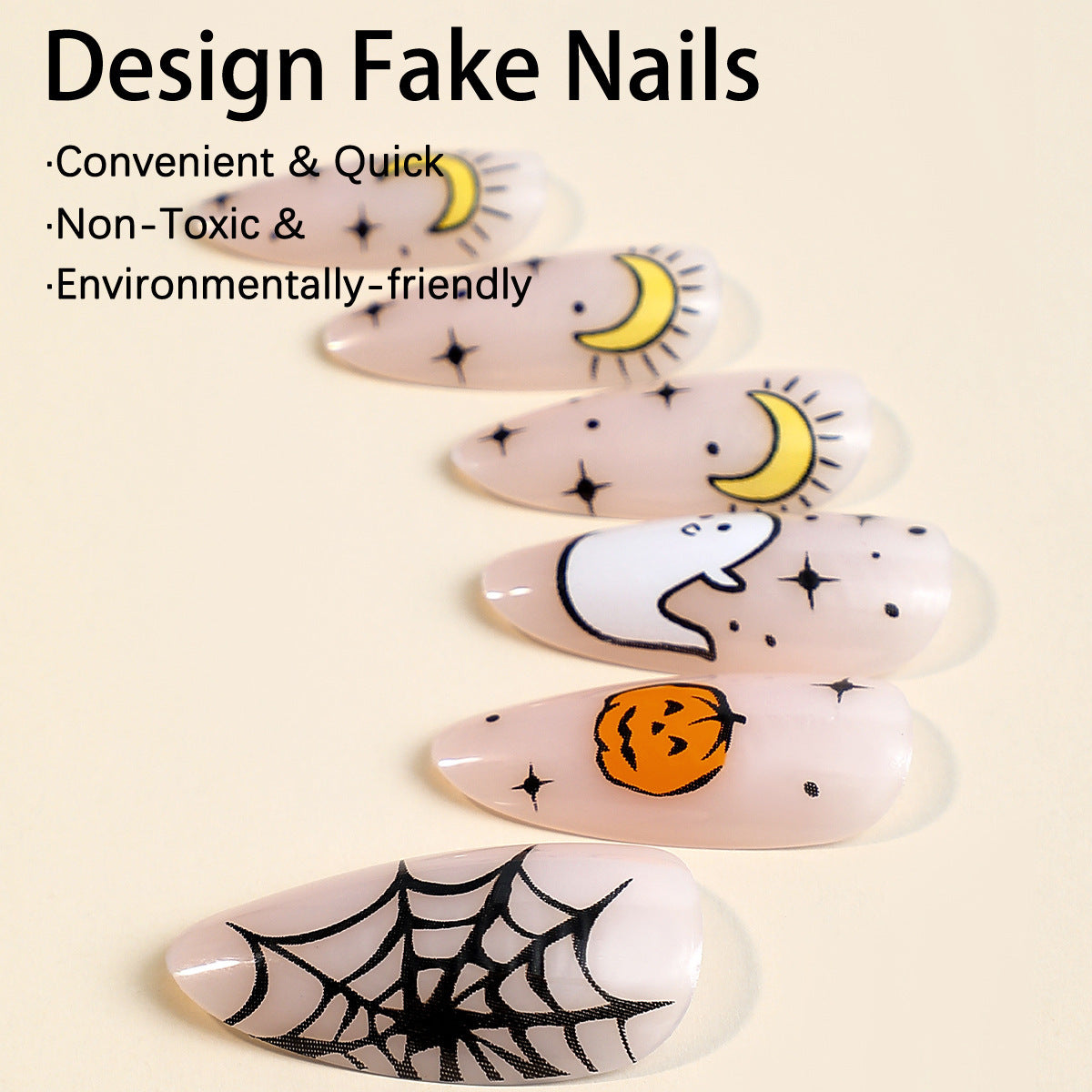 Kreatives Halloween Kunstnagelset mit Spinnen- und Geisterdesign Brehn